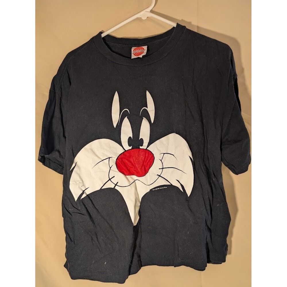 Vintage Looney Tunes Sylvester Face T-Shirt Black Medium Made in USA - Picture 1 of 4